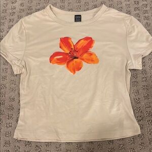 Shein Cream T-Shirt with Orange Floral Design
